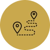 Minimalist travel map icon with two location markers.