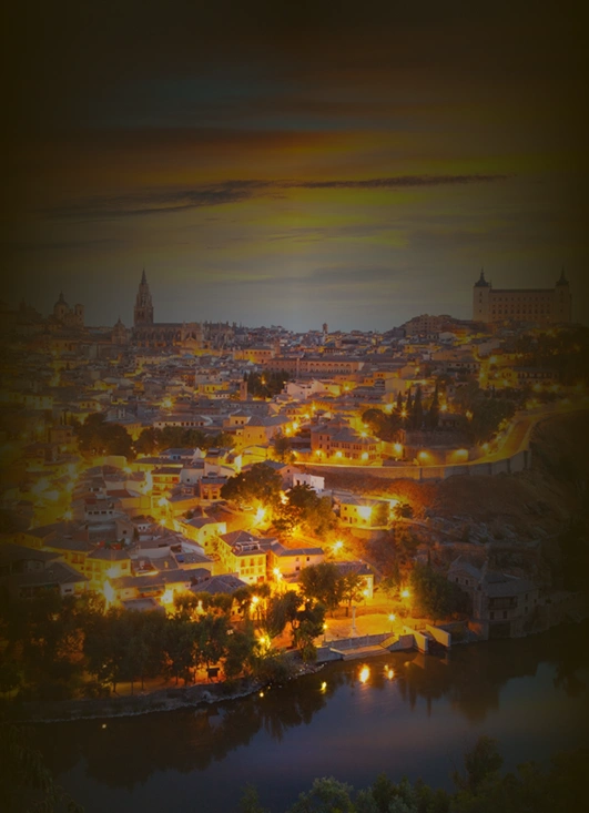 Night view of Turkey and Spain, with the Tagus River.