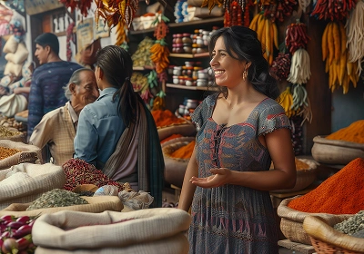 Grand Bazaar & Local Artisans market stall with spices and grains